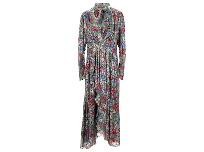 Isabel Marant Nalisma Abito Midi Floreale in Seta Multicolor Multicolore