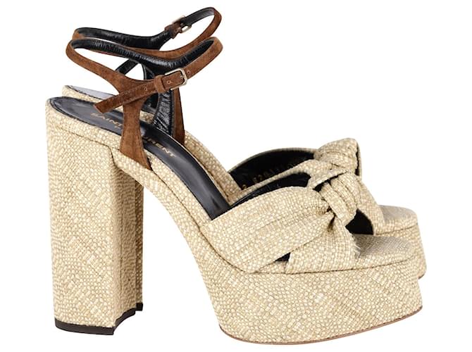 Sandali Saint Laurent Bianca con plateau in rafia beige