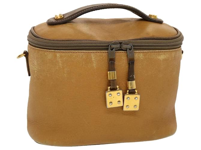 LOEWE Vanity Cosmetic Pouch Pelle Beige Auth 44571