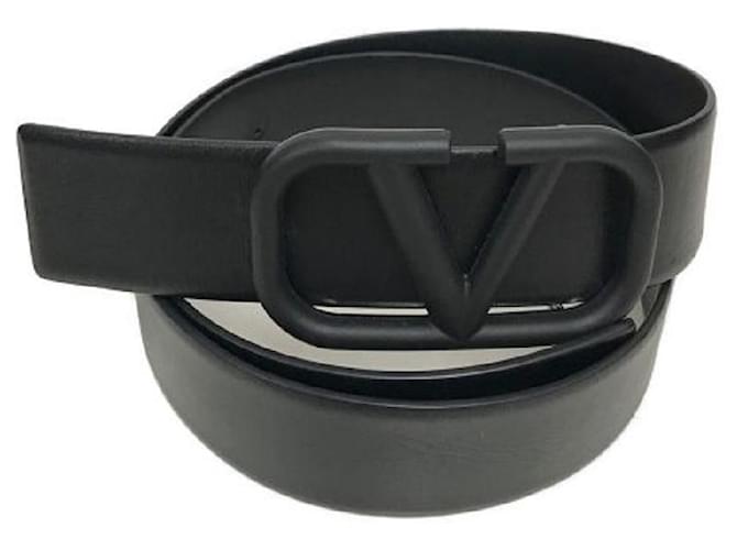 ****VALENTINO GARAVANI Cintura V Loco Signature in pelle di vitello Nero