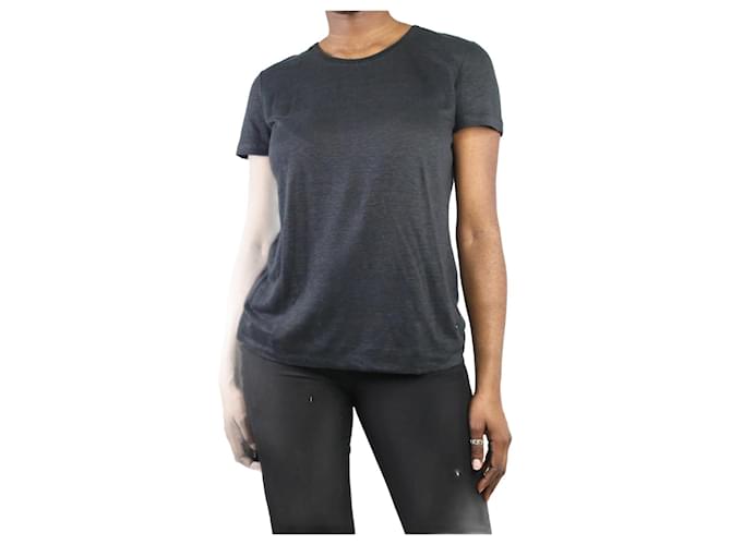 Loro Piana Top in lino nero a maniche corte - taglia IT 44