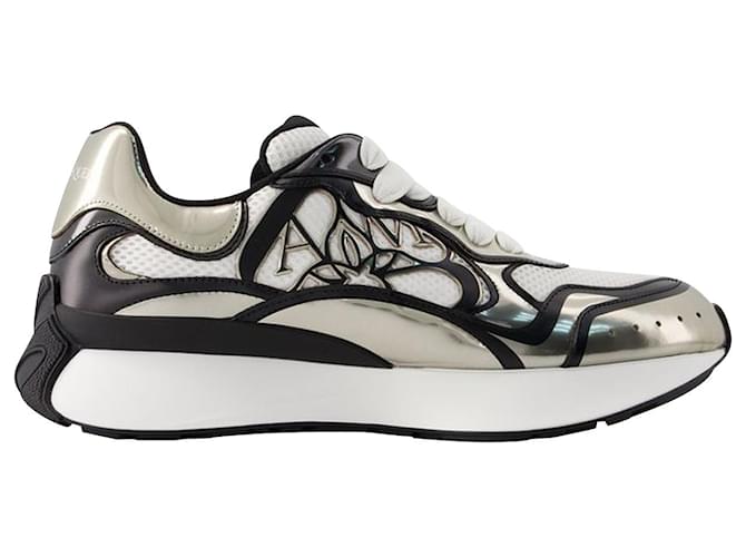 Sneakers Sprint Runner - Alexander Mcqueen - Pelle - Beige/Colore: Nero Bianco