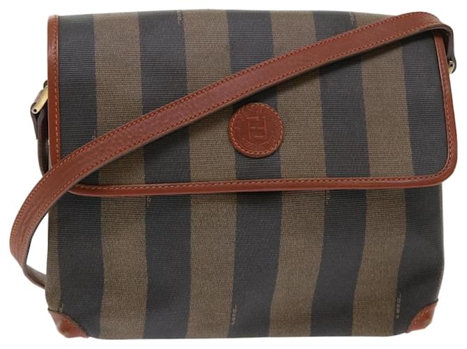 Pequin FENDI Borsa a spalla in tela pecan Nero Marrone Auth fm2527