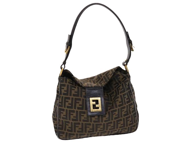 FENDI Zucca Borsa a tracolla in tela Nylon Marrone Nero Auth 48242