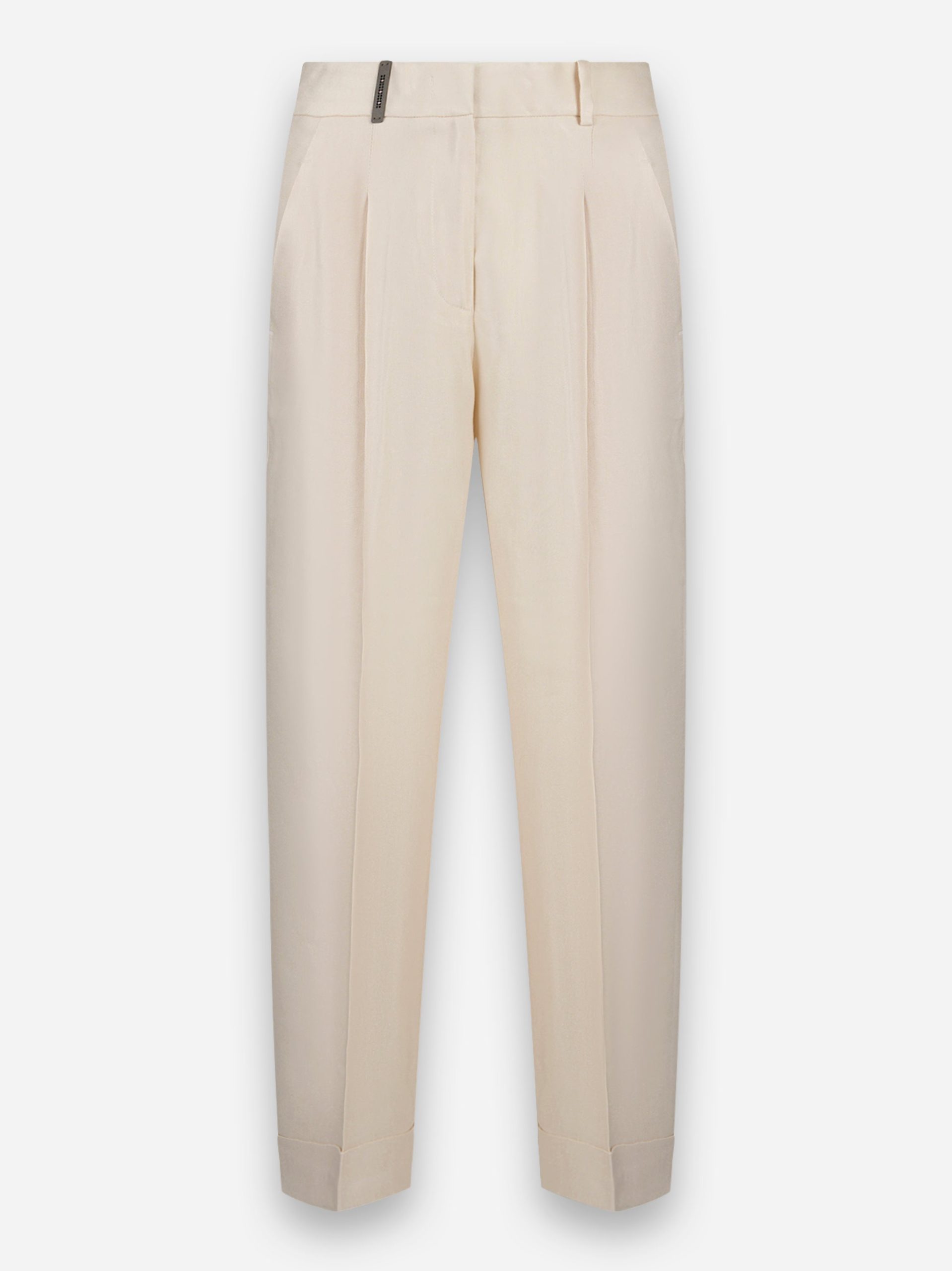 Pantalone in gabardina lucida di lino e viscosa Beige