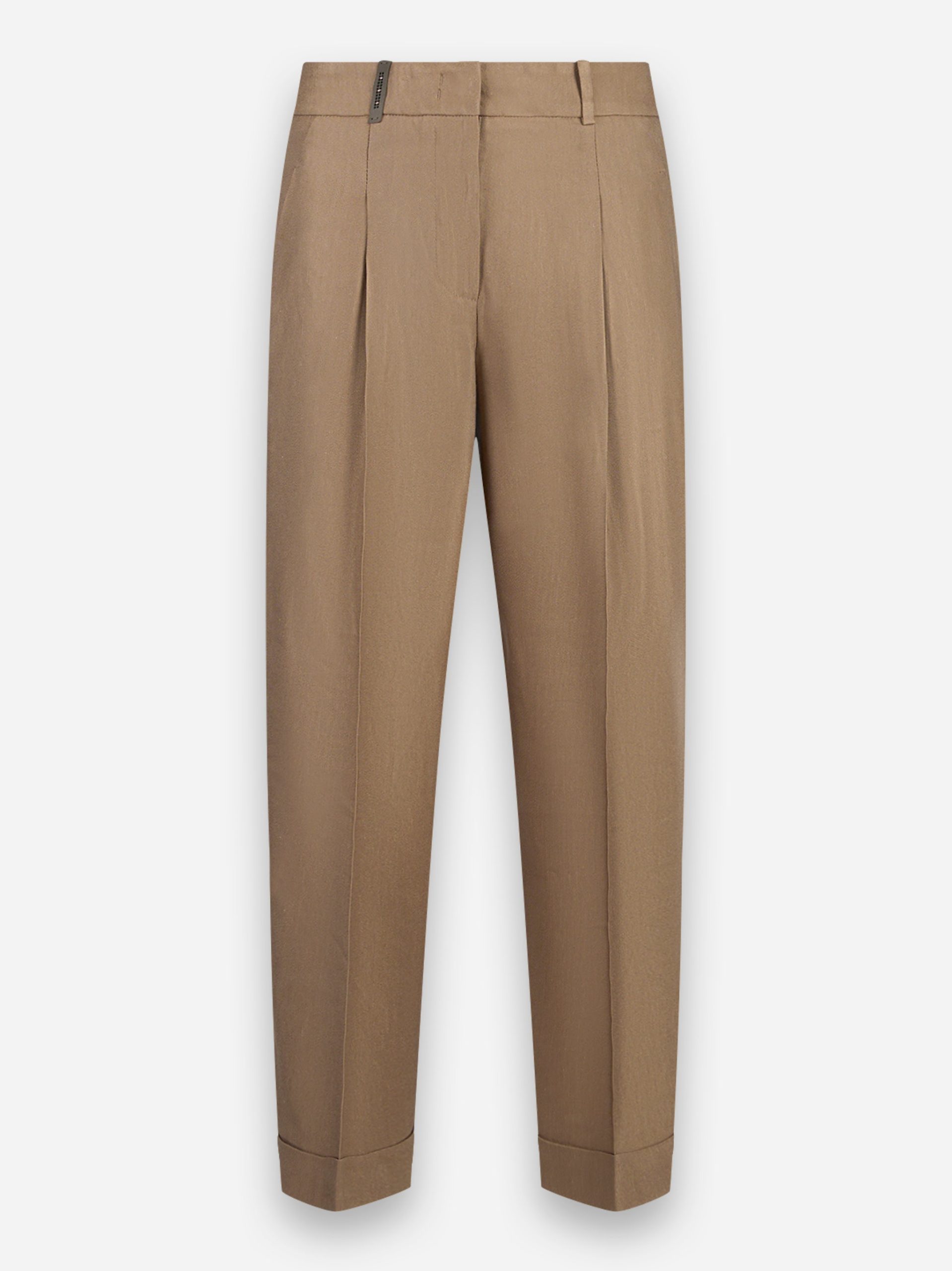Pantalone in gabardina lucida di lino e viscosa Marrone