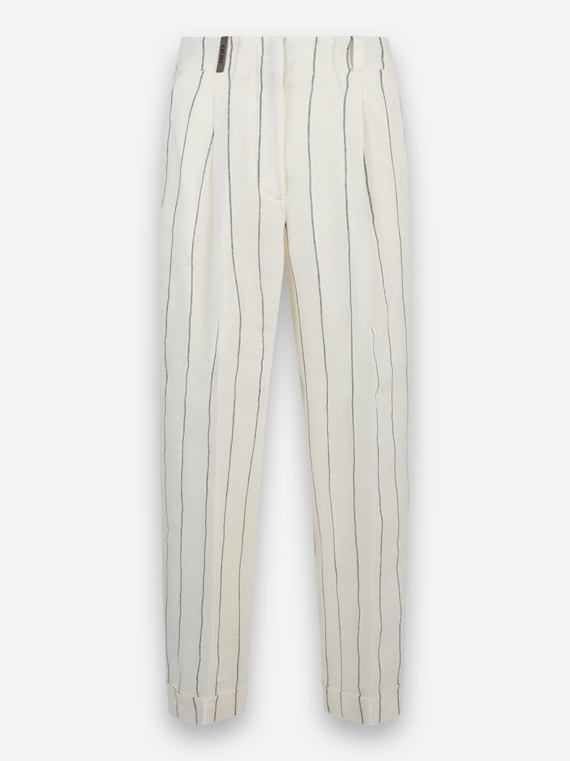 Pantalone in tela di lino gessata Bianco