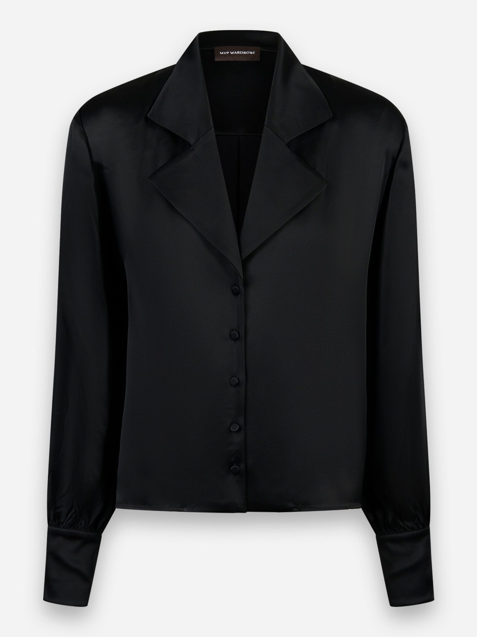 Camicia in misto seta con maniche lunghe e spalline Nero