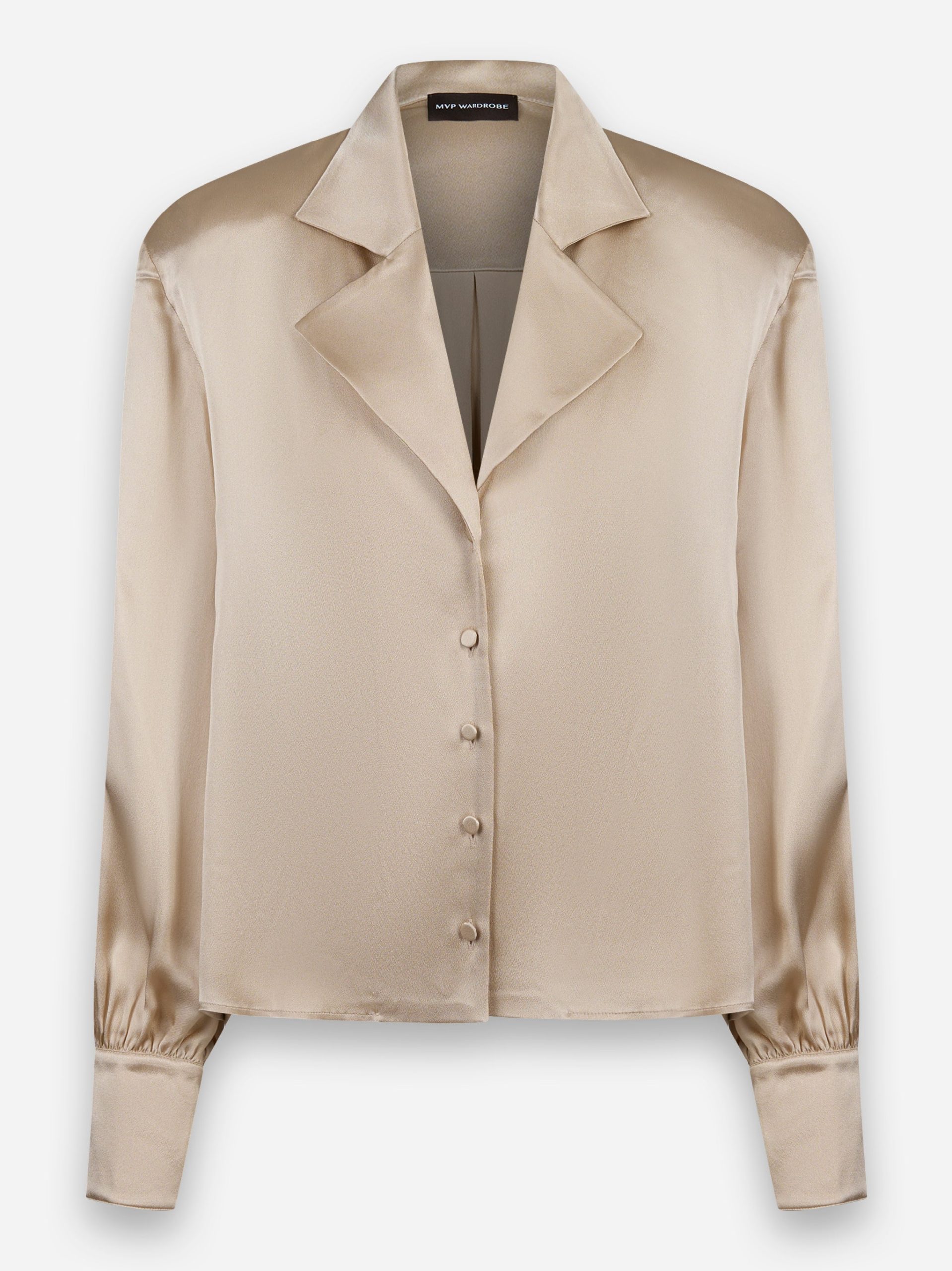 Camicia in misto seta con maniche lunghe e spalline Beige