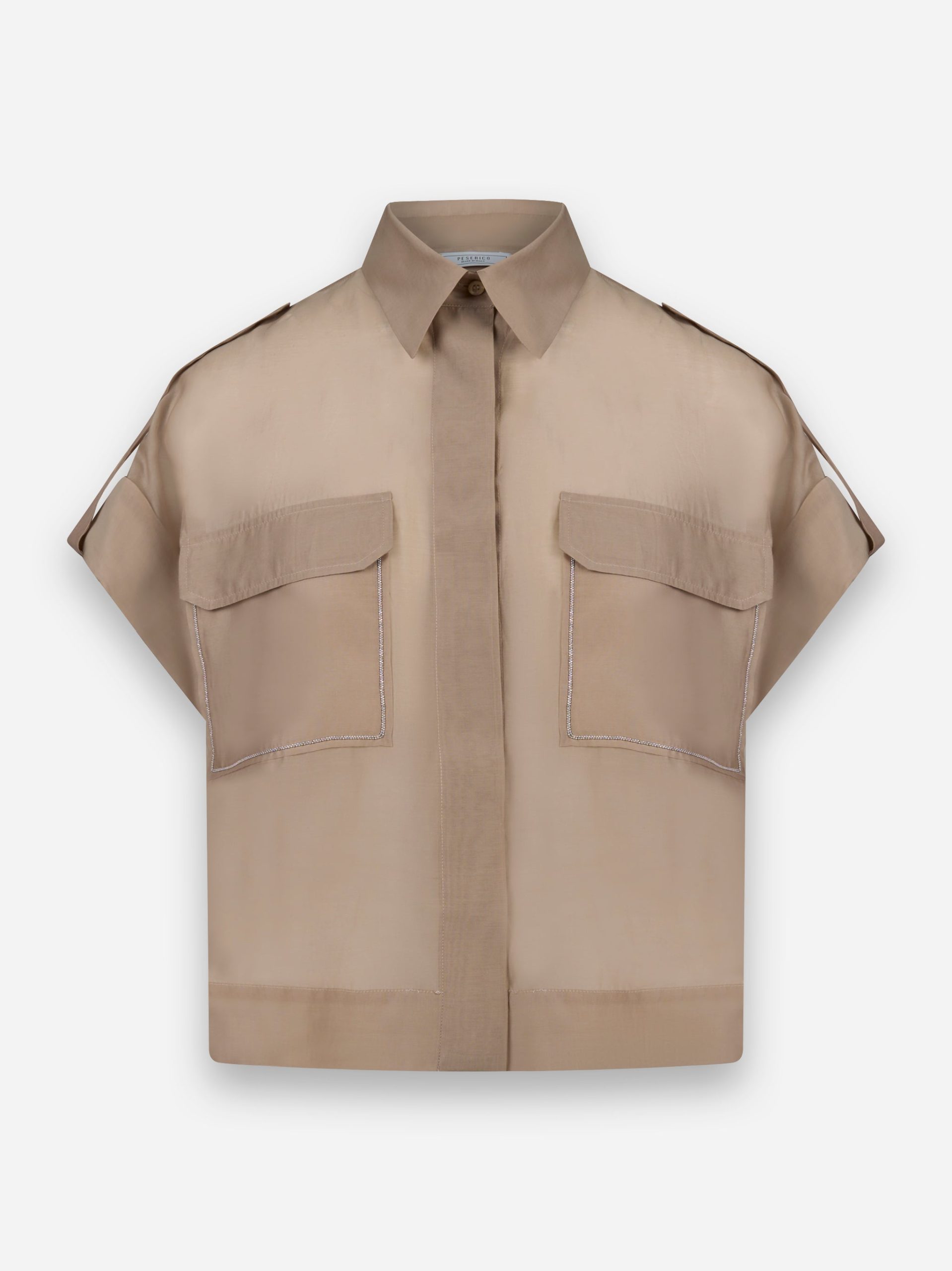 Camicia in organza di cotone e seta Beige