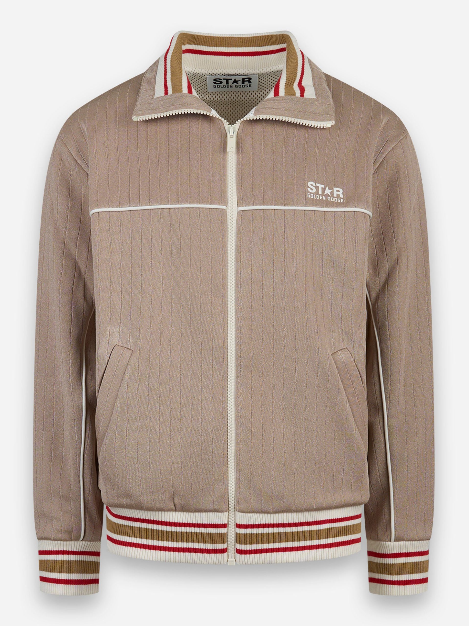 Felpa con zip da uomo di colore beige chiaro con logo bianco Beige