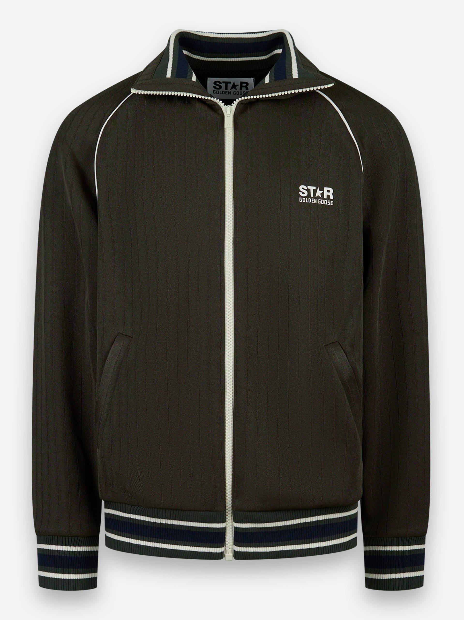 Felpa con zip da uomo di colore verde militare con logo bianco Verde