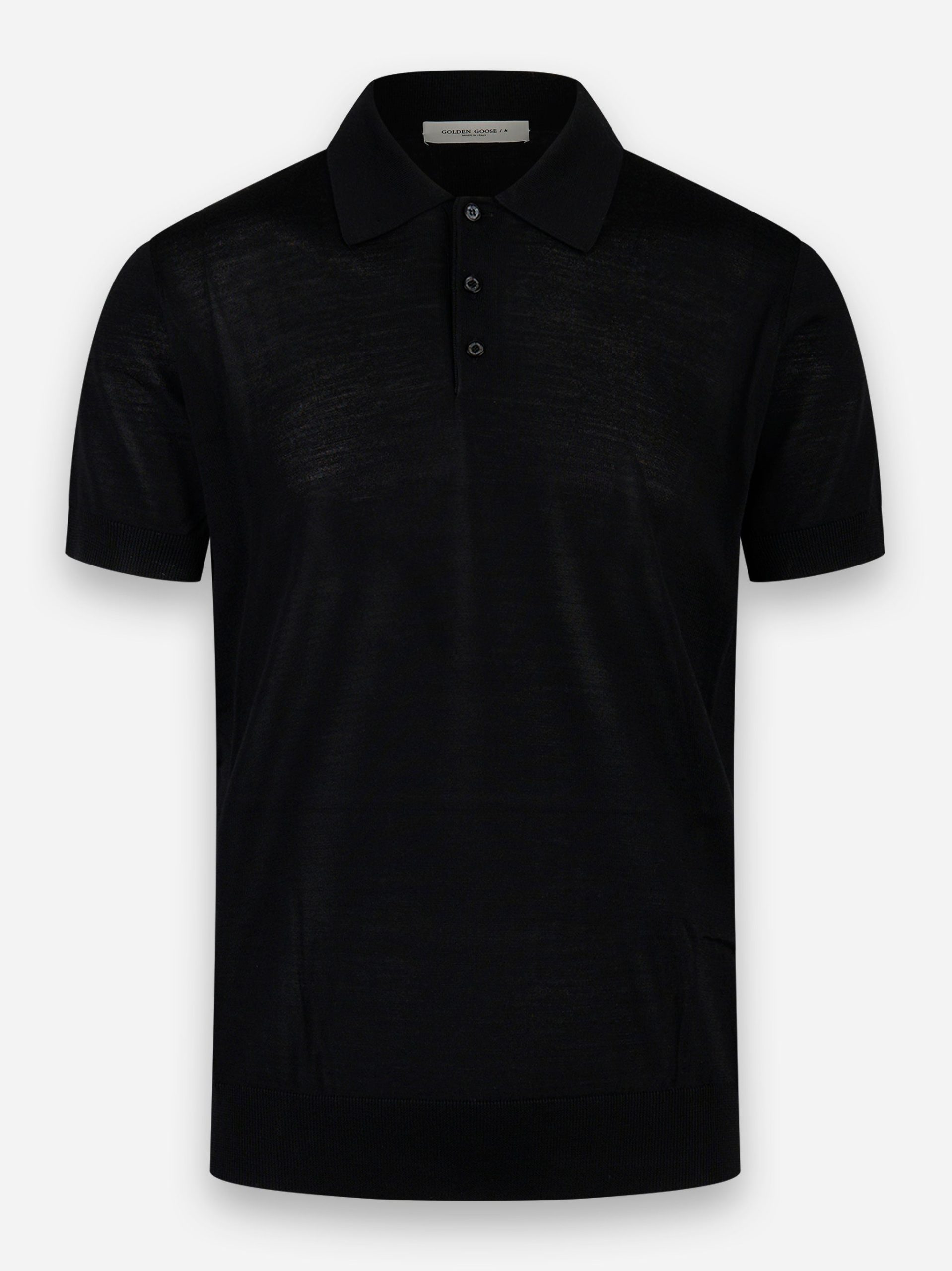 Polo manica corta in lana merinos Nero