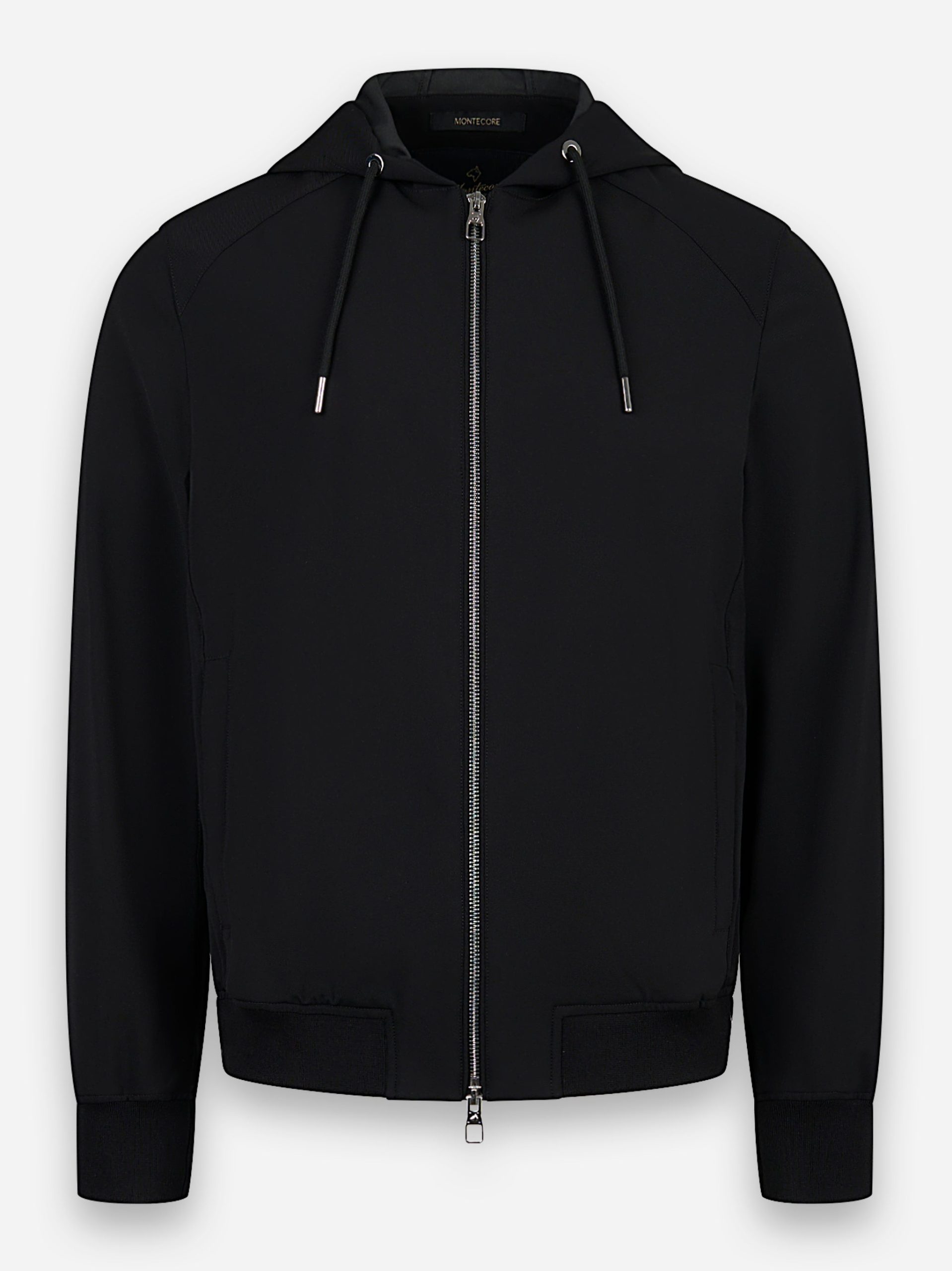 Giacca con cappuccio in nylon stretch Nero