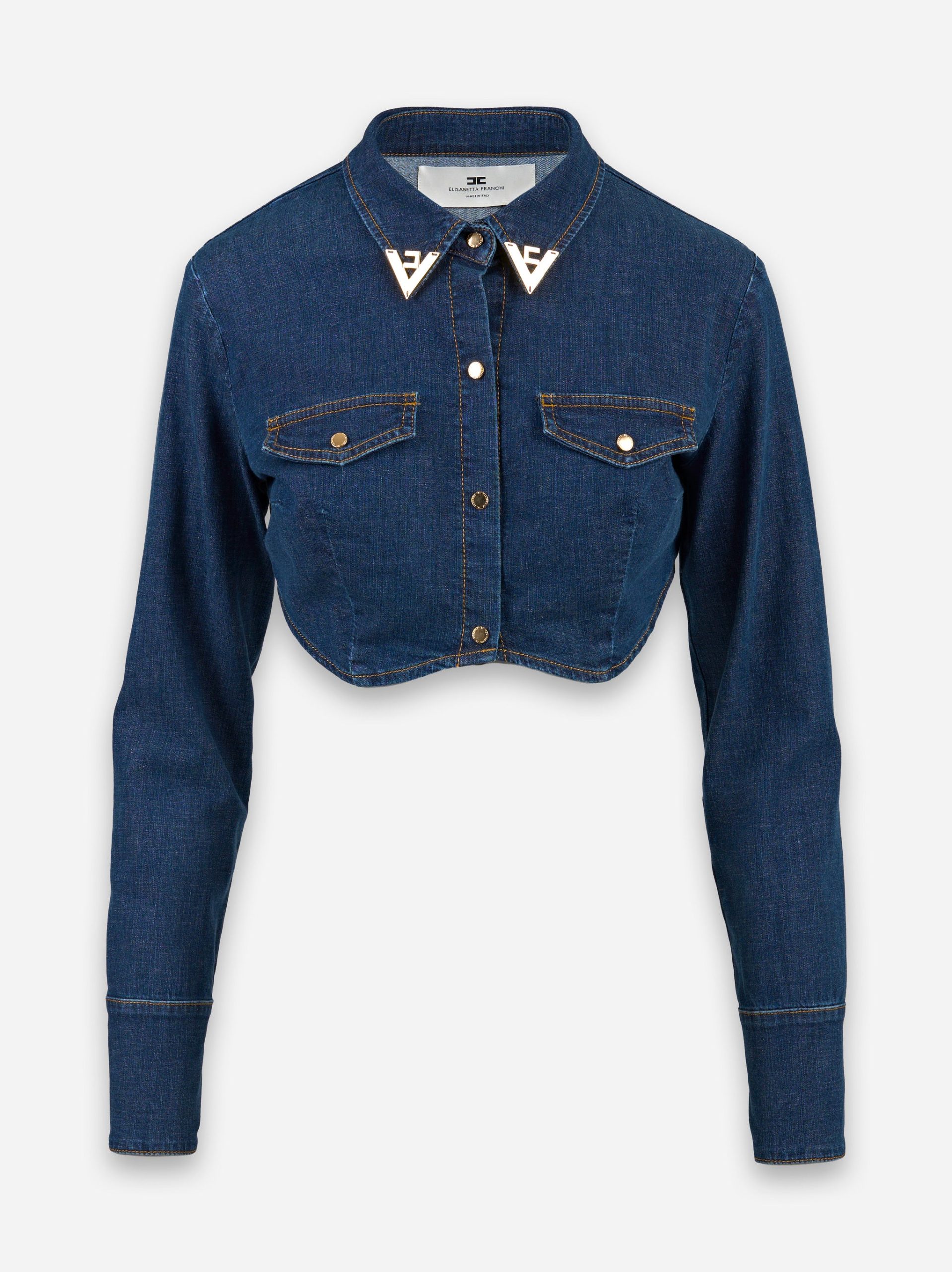 Camicia cropped in denim con dettagli logo Blu
