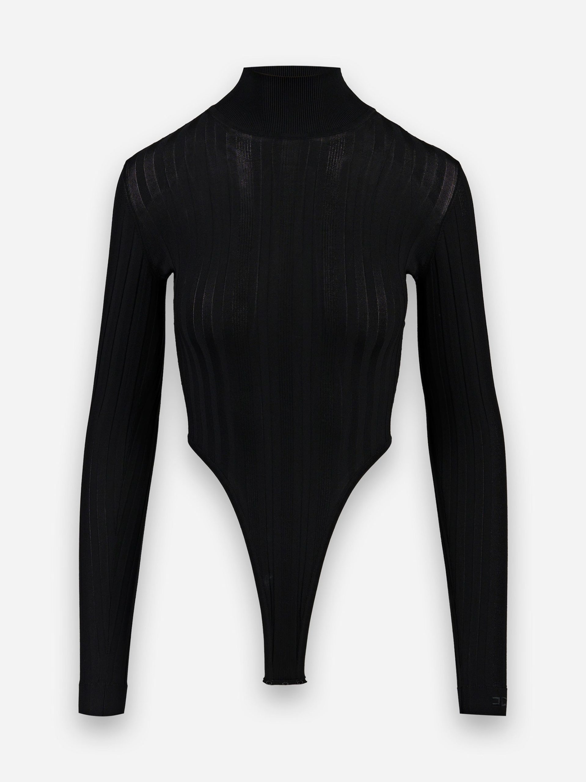 Body in cotone con trasparenze e collo alto Nero