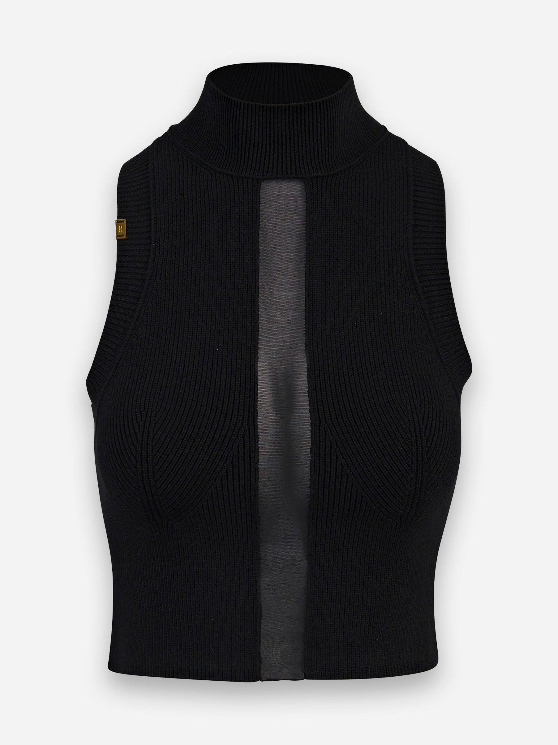 Top in viscosa con dettaglio in tulle Nero