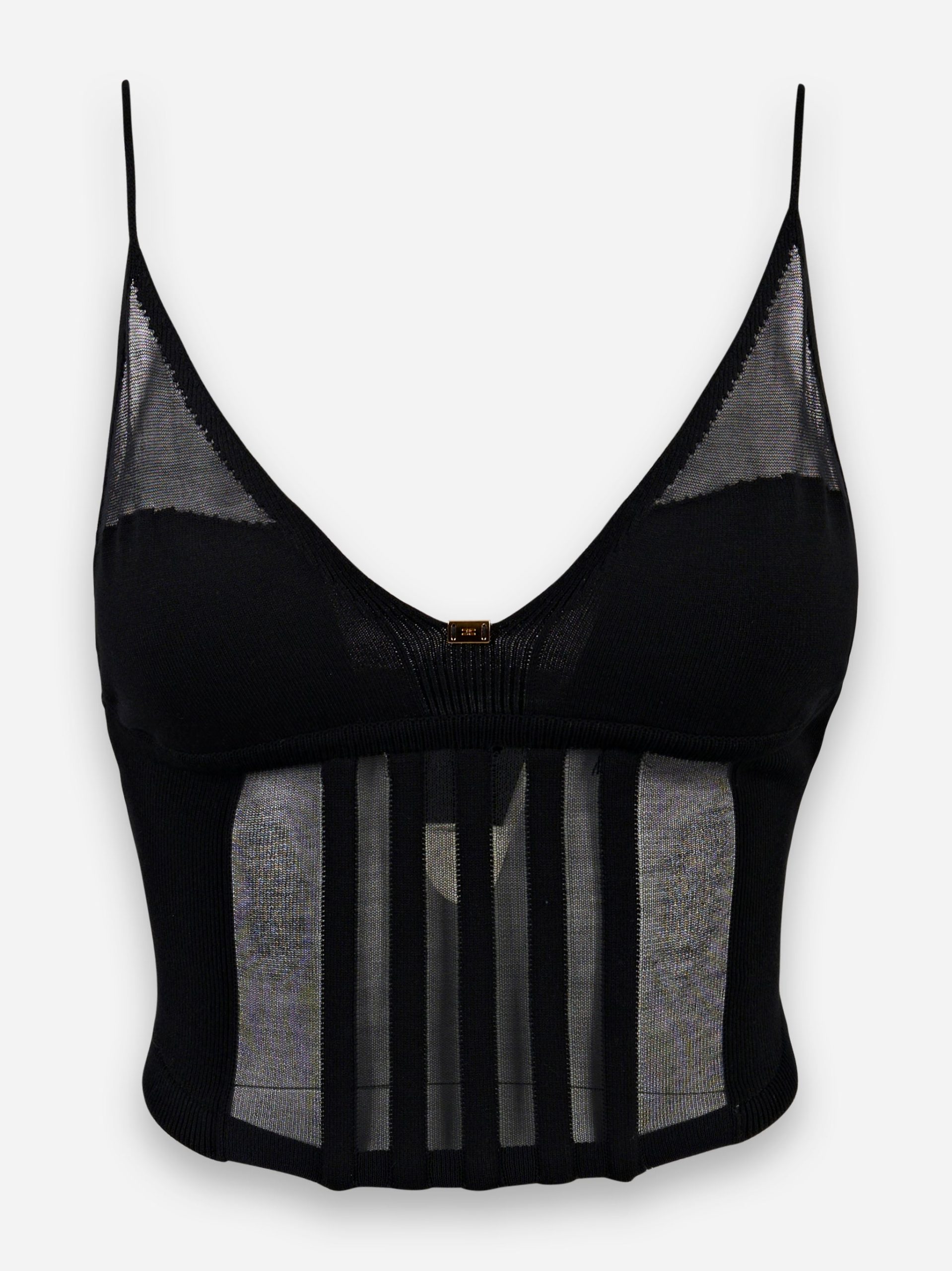 Top con trasparenze e tagli corsetto Nero