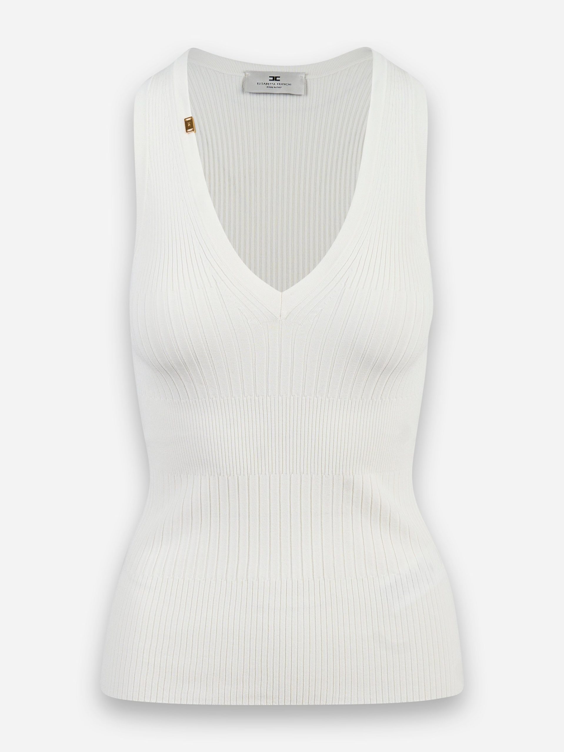Top a coste con scollo a V Bianco