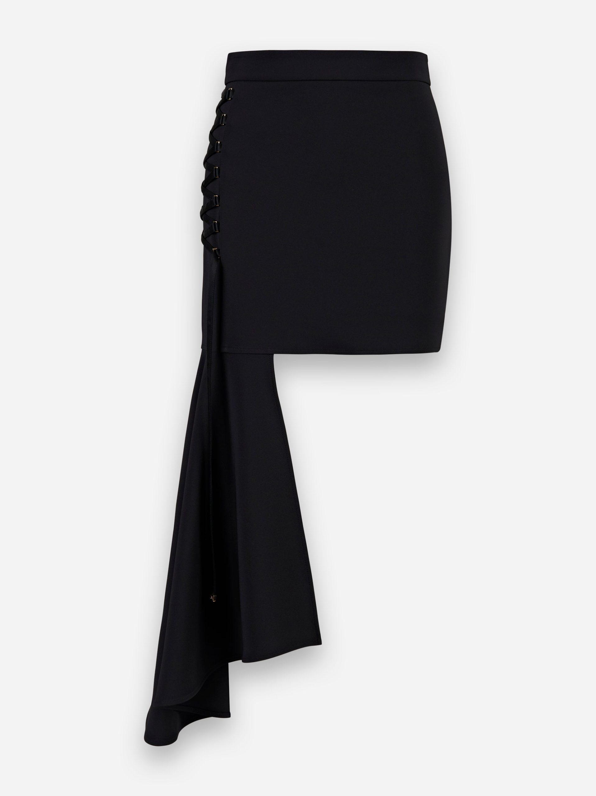 Minigonna in crepe asimmetrica con lacci criss-cross Nero