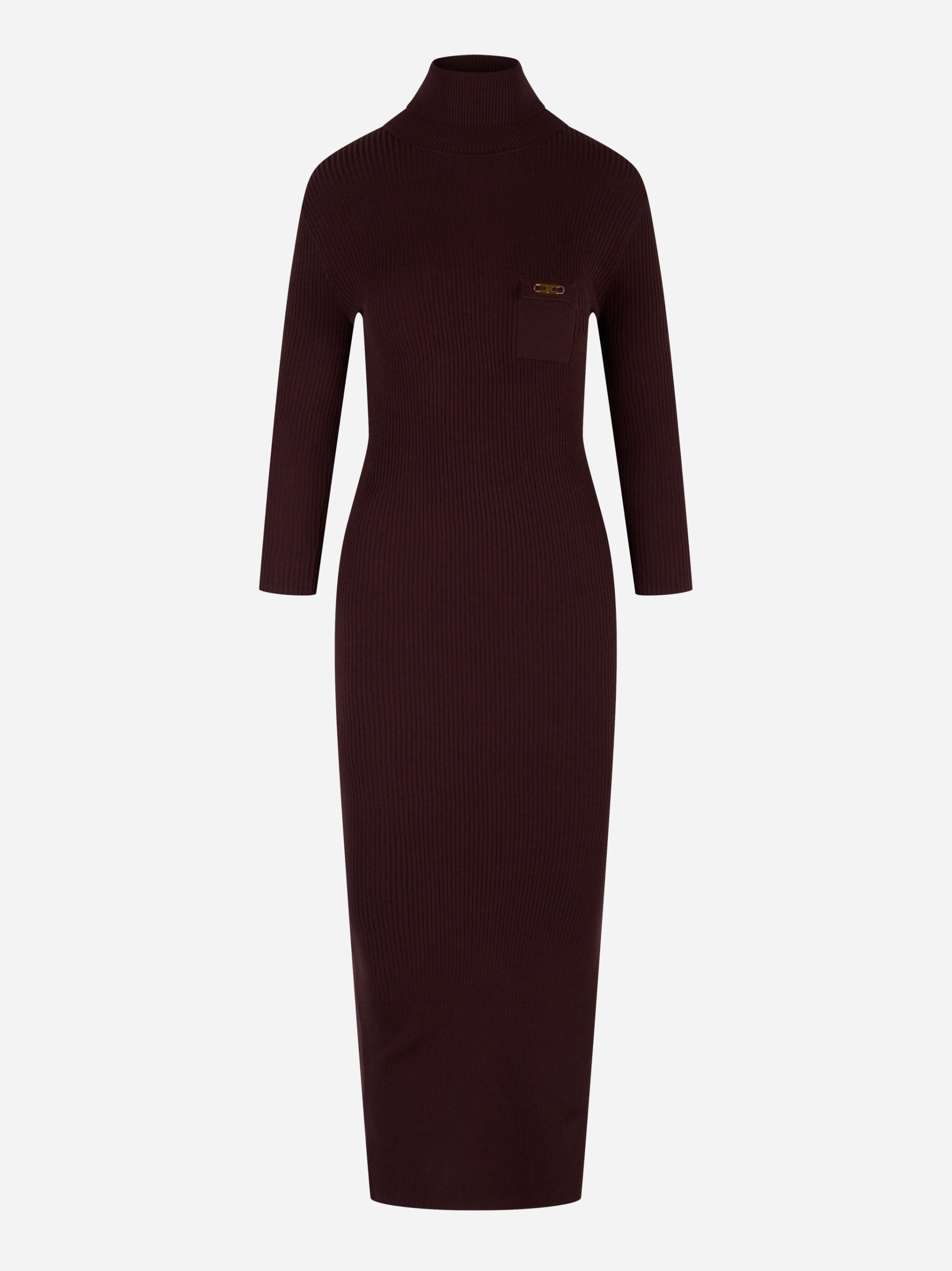 Abito in maglia a costine con taschino Bordeaux