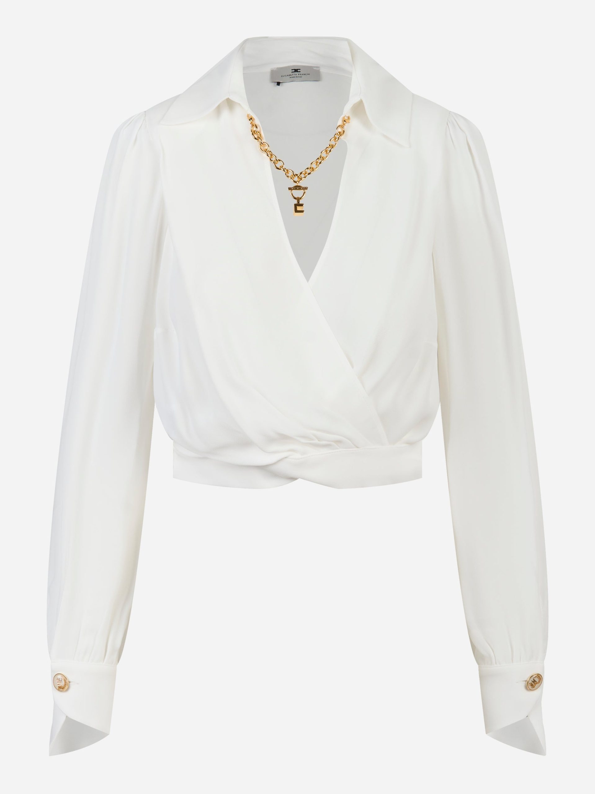 Camicia in georgette con dettaglio gioiello Bianco