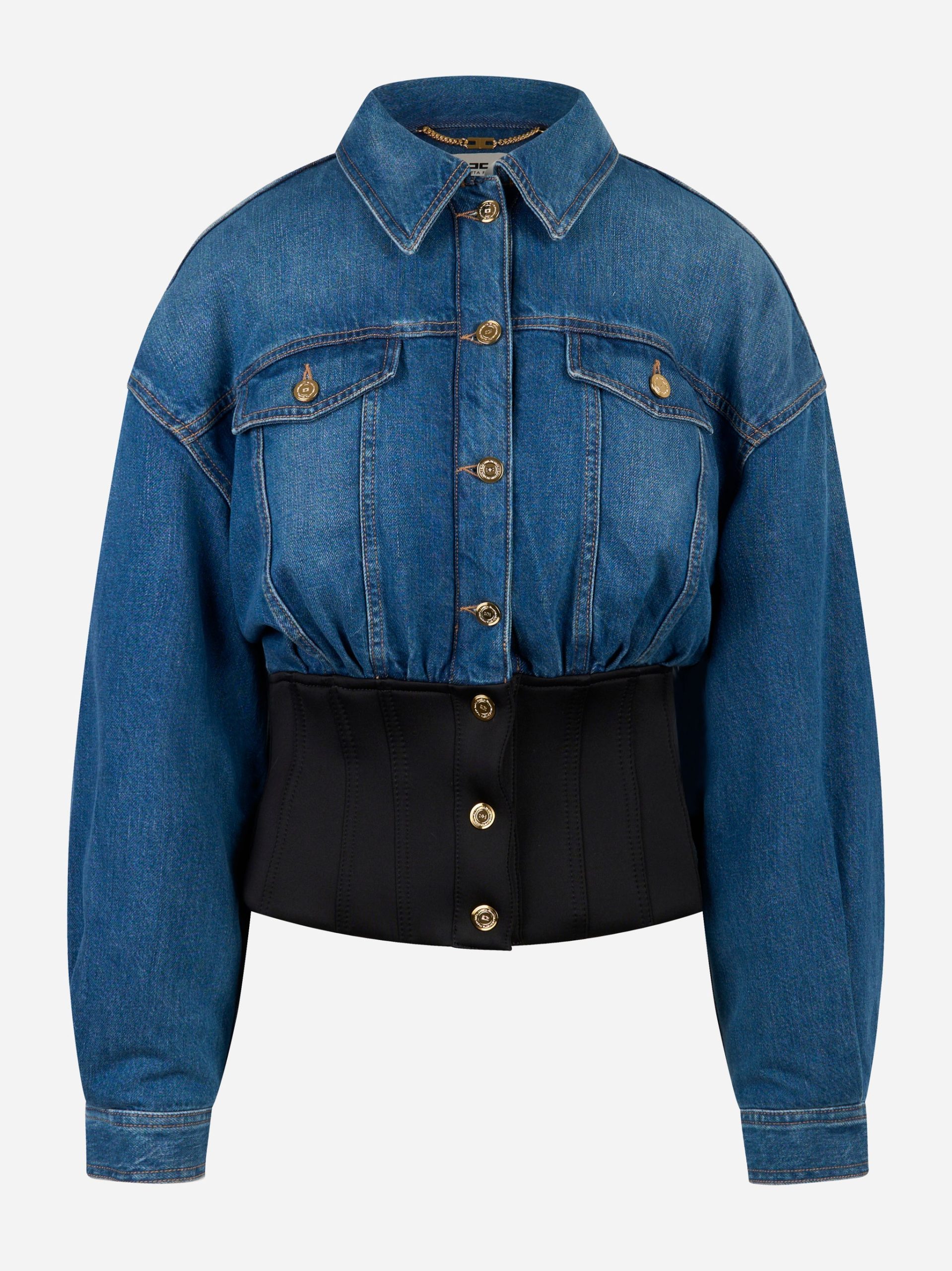 Bomber in denim e neoprene Blu