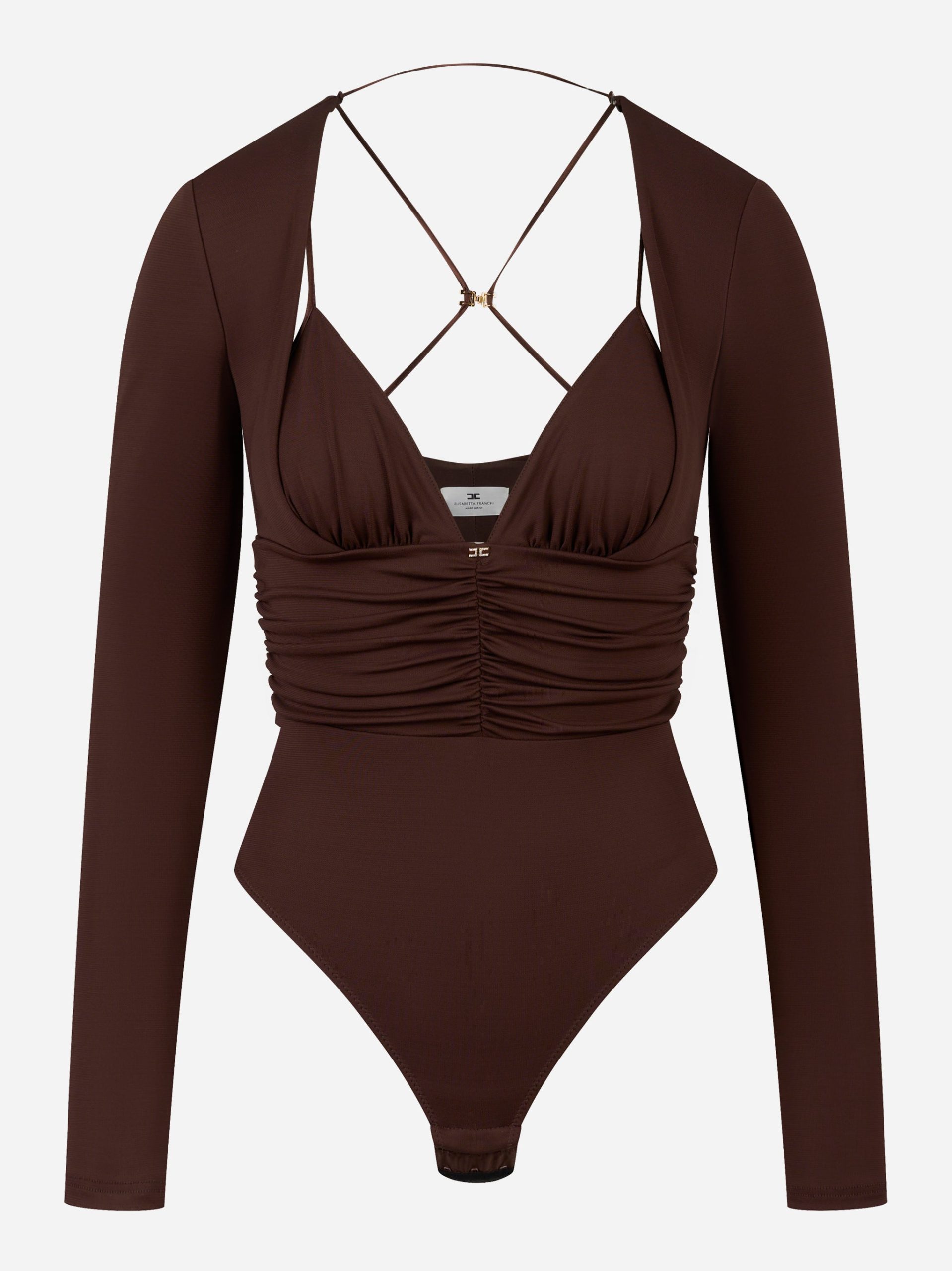 Body in jersey crepe con drappeggi Marrone