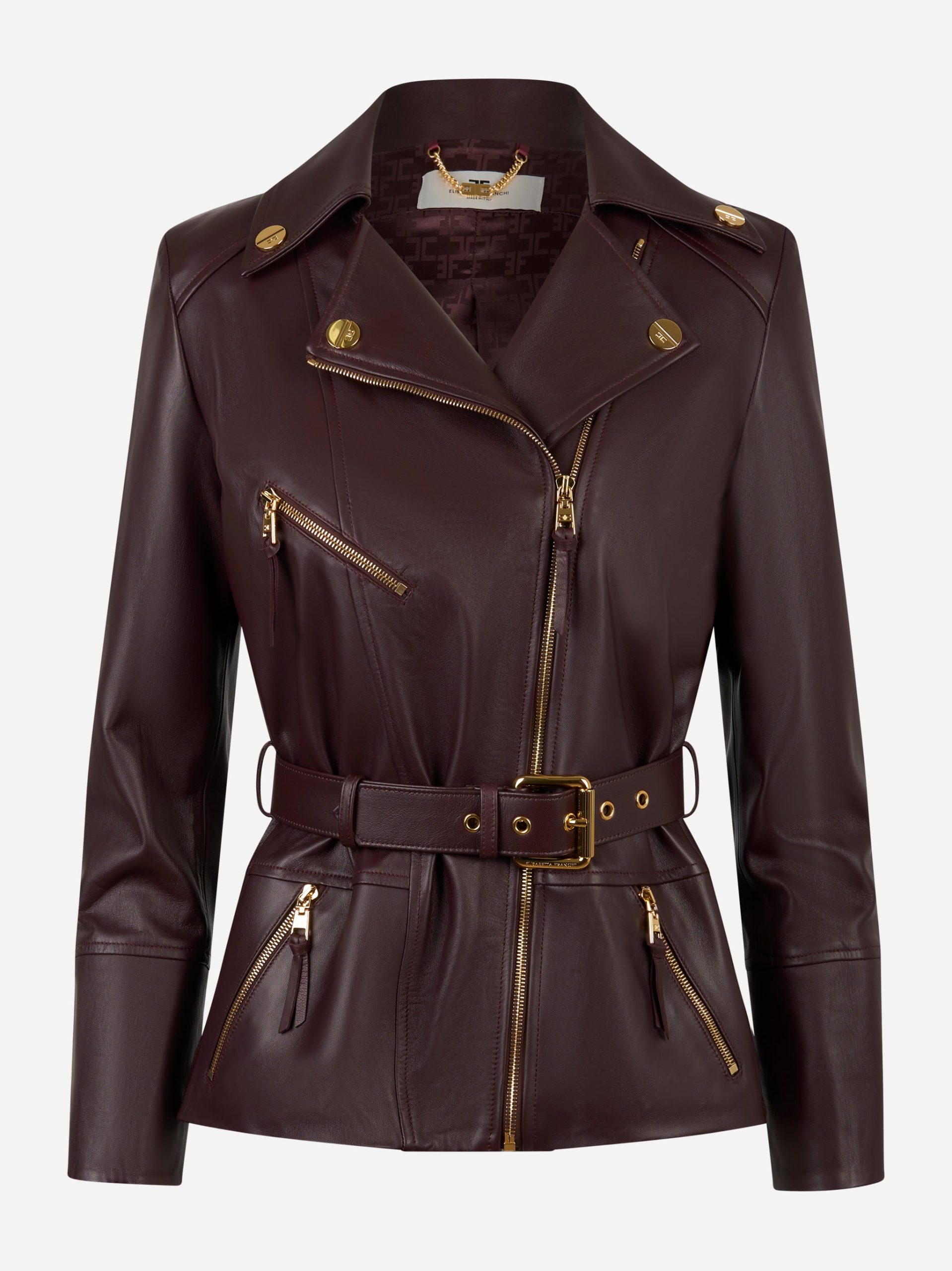 Giacca biker in pelle Bordeaux