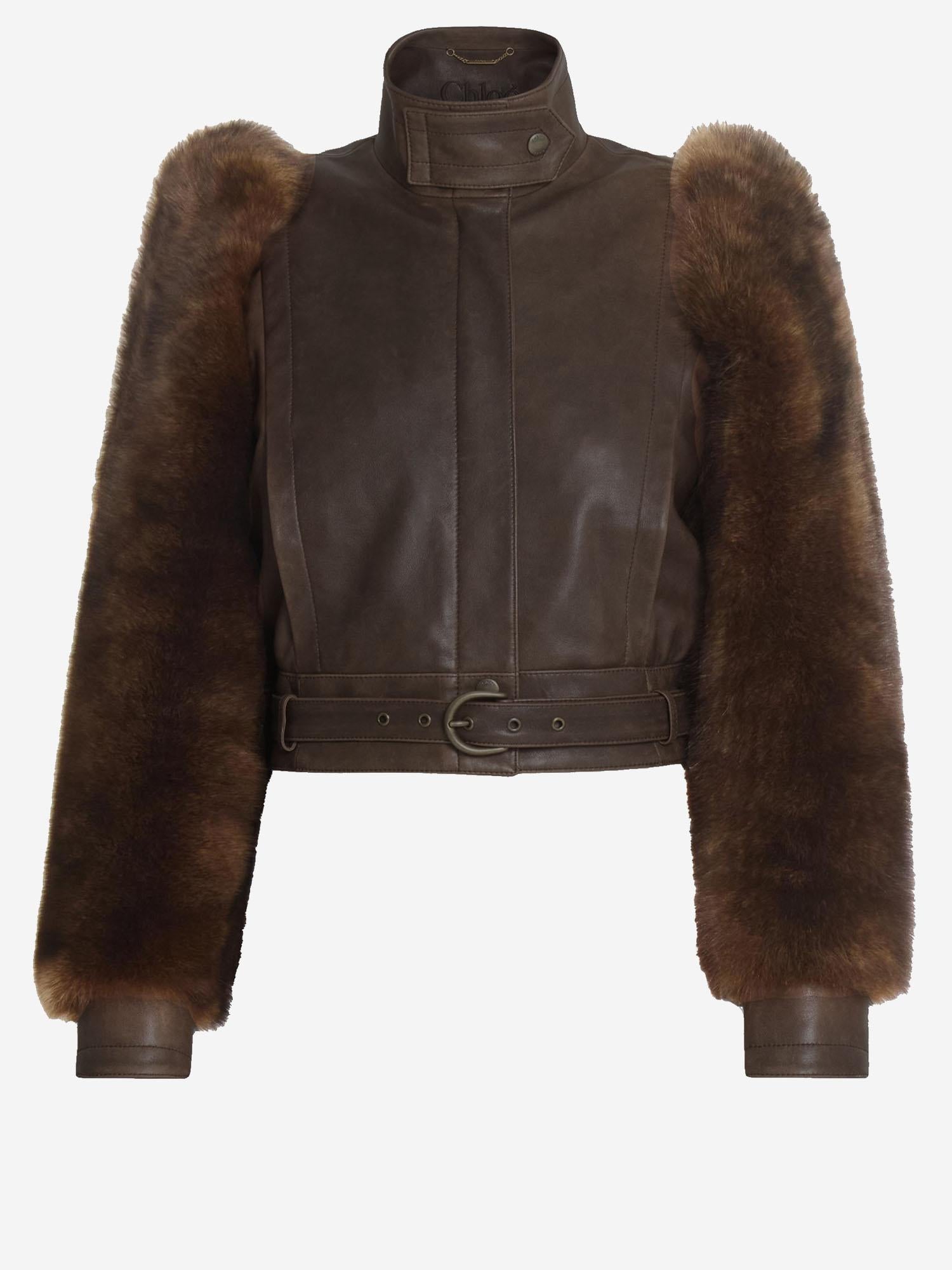 Giacca corta a collo alto in pelle