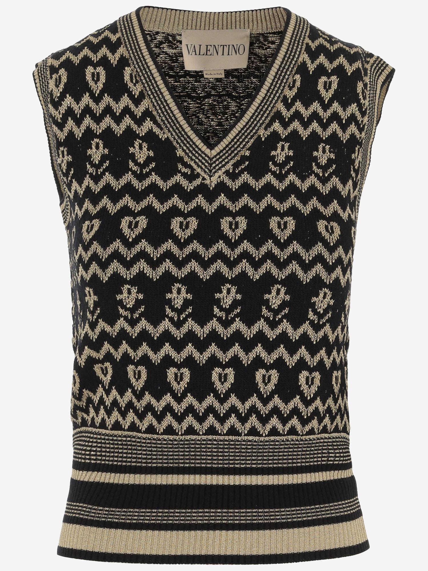 TOP IN MISTO LANA CON MOTIVO GEOMETRICO