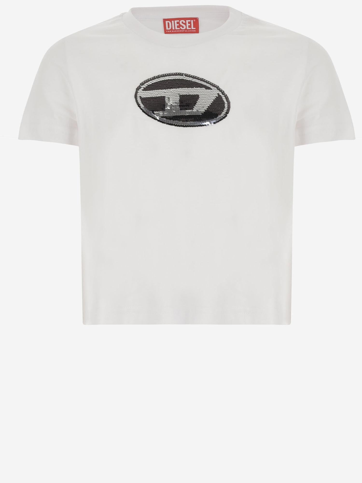 T-SHIRT IN COTONE CON LOGO IN PAILLETTES