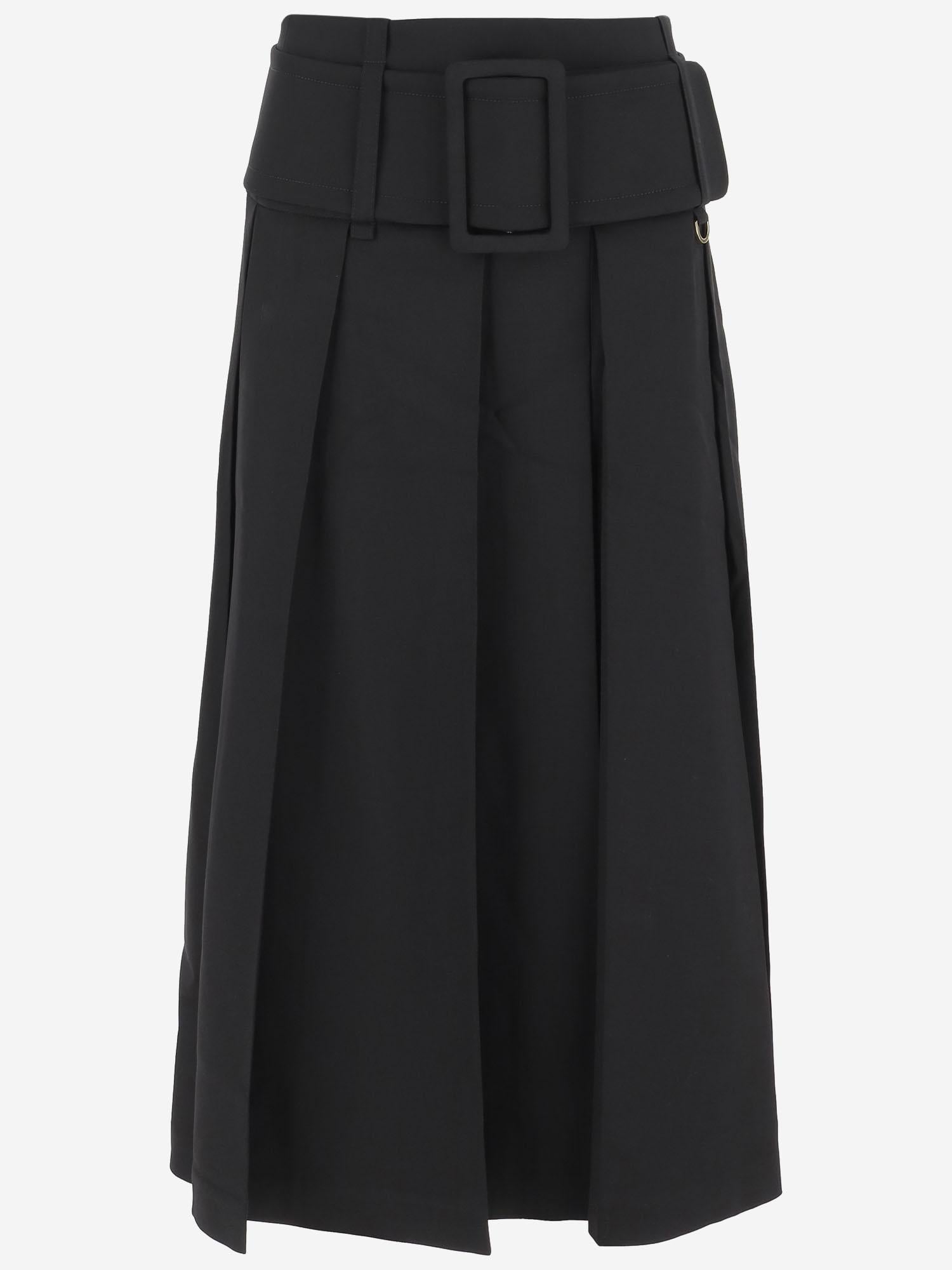 GONNA MIDI CON CINTURA IN LANA TECNICA