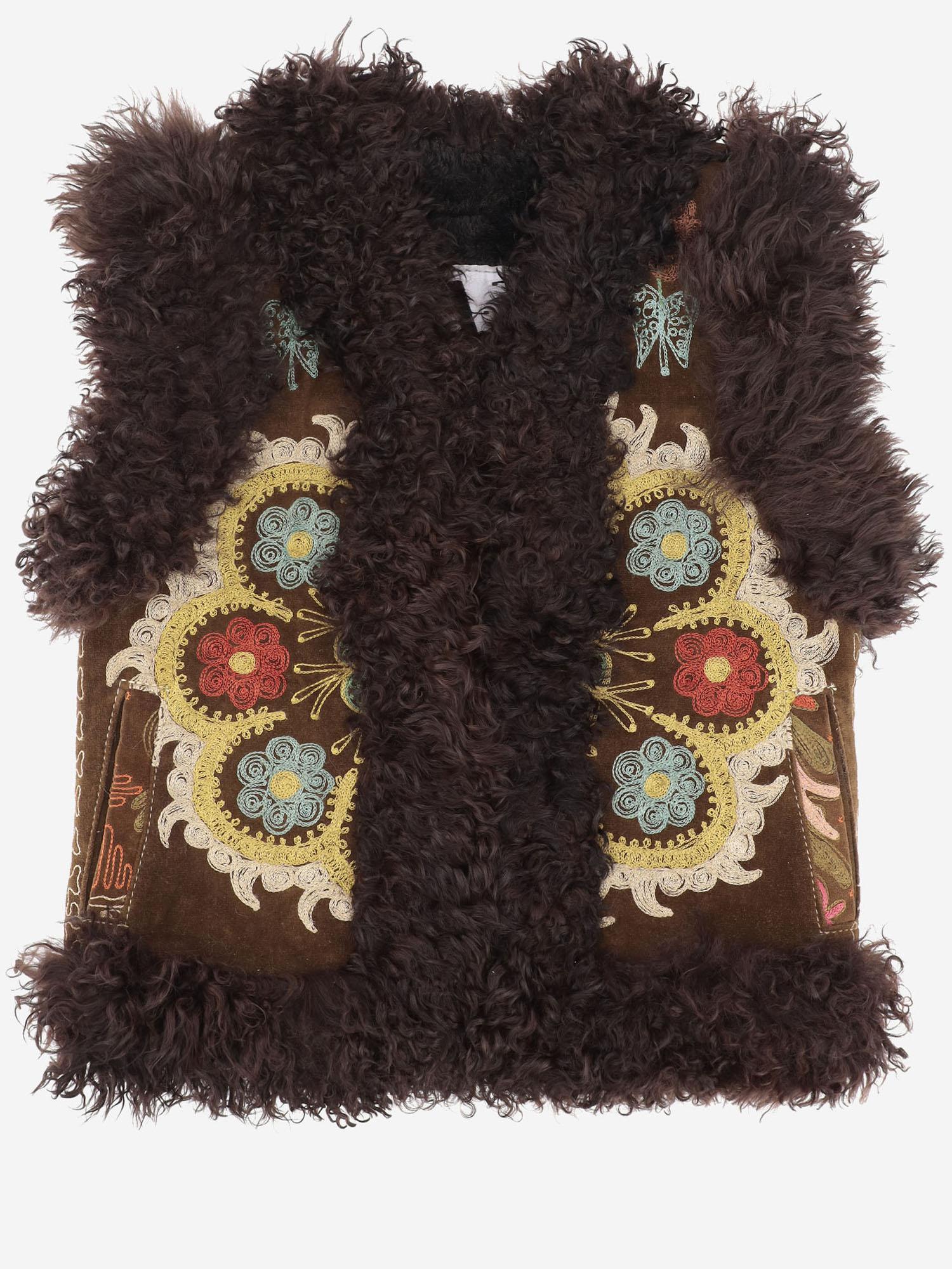 Gilet suzani con pelliccia di pecora