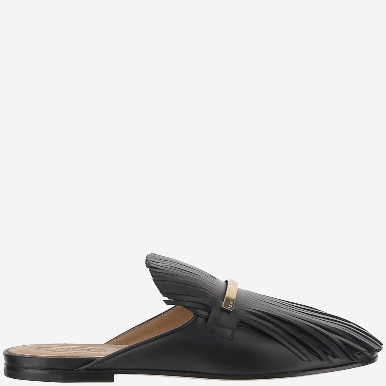 Mules in pelle con frange