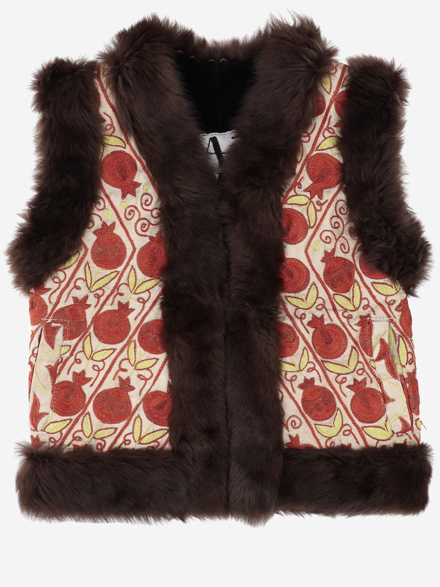 Gilet suzani con pelliccia di pecora