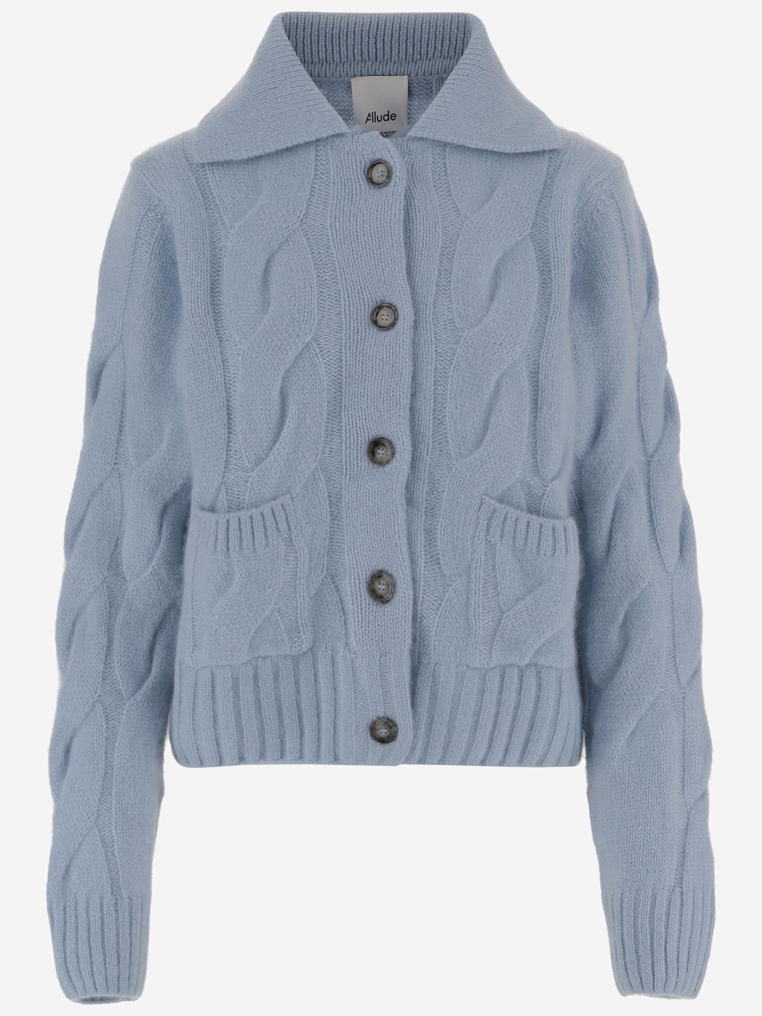 CARDIGAN IN CASHMERE E SETA CON MOTIVO A TRECCIA