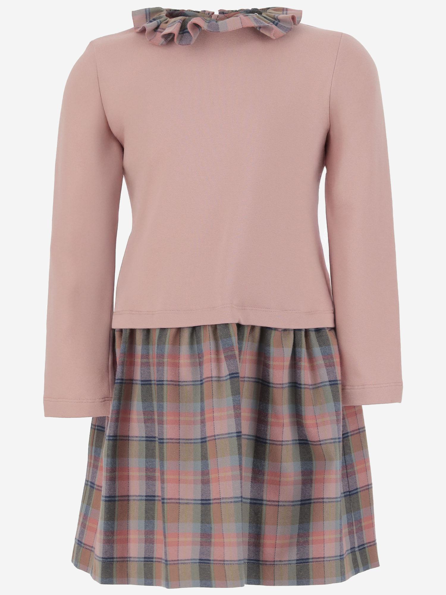 ABITO CON COLLETTO ARRICCIATO E GONNA CHECK