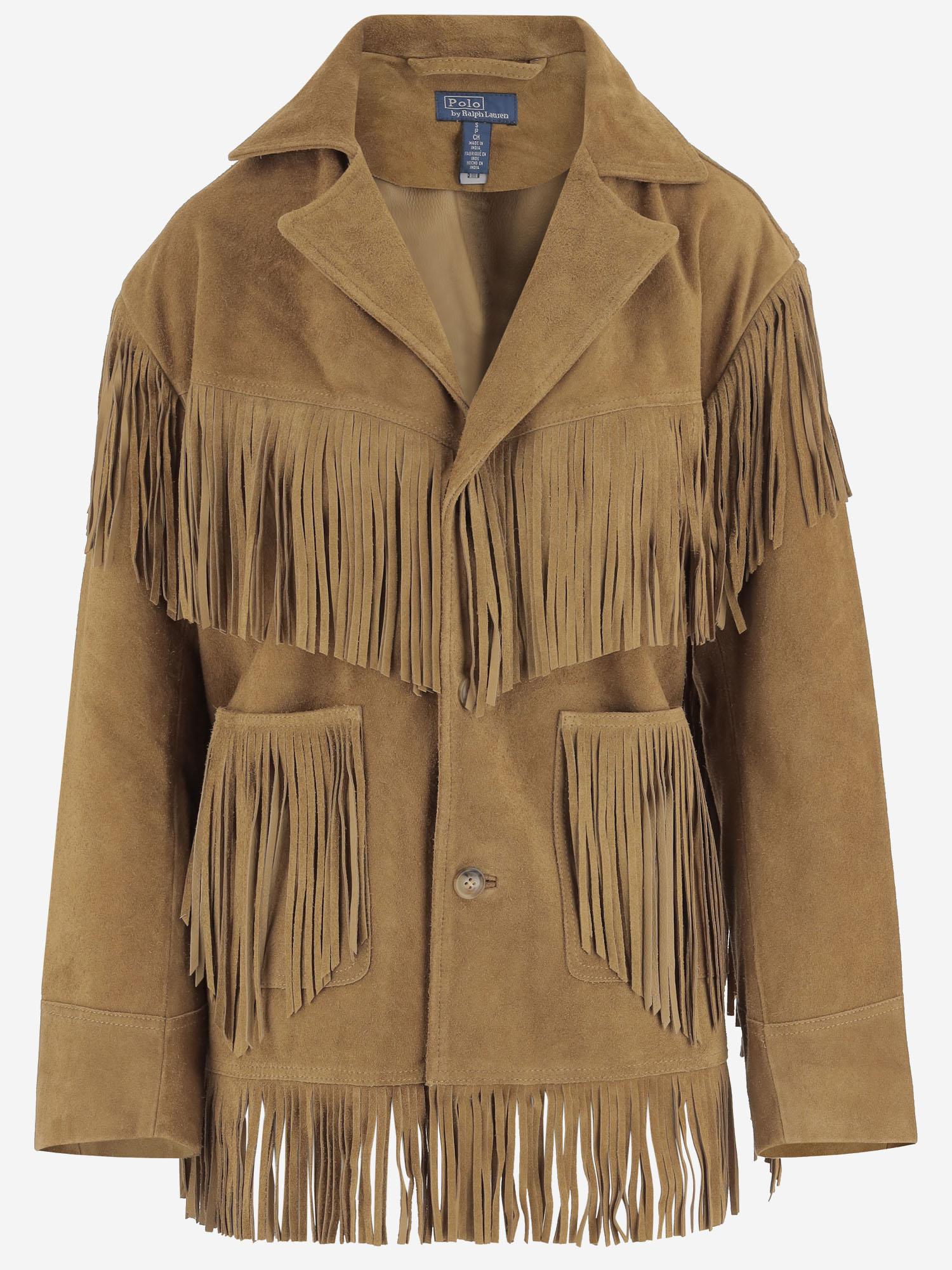 Giacca in pelle scamosciata con frange e tasconi