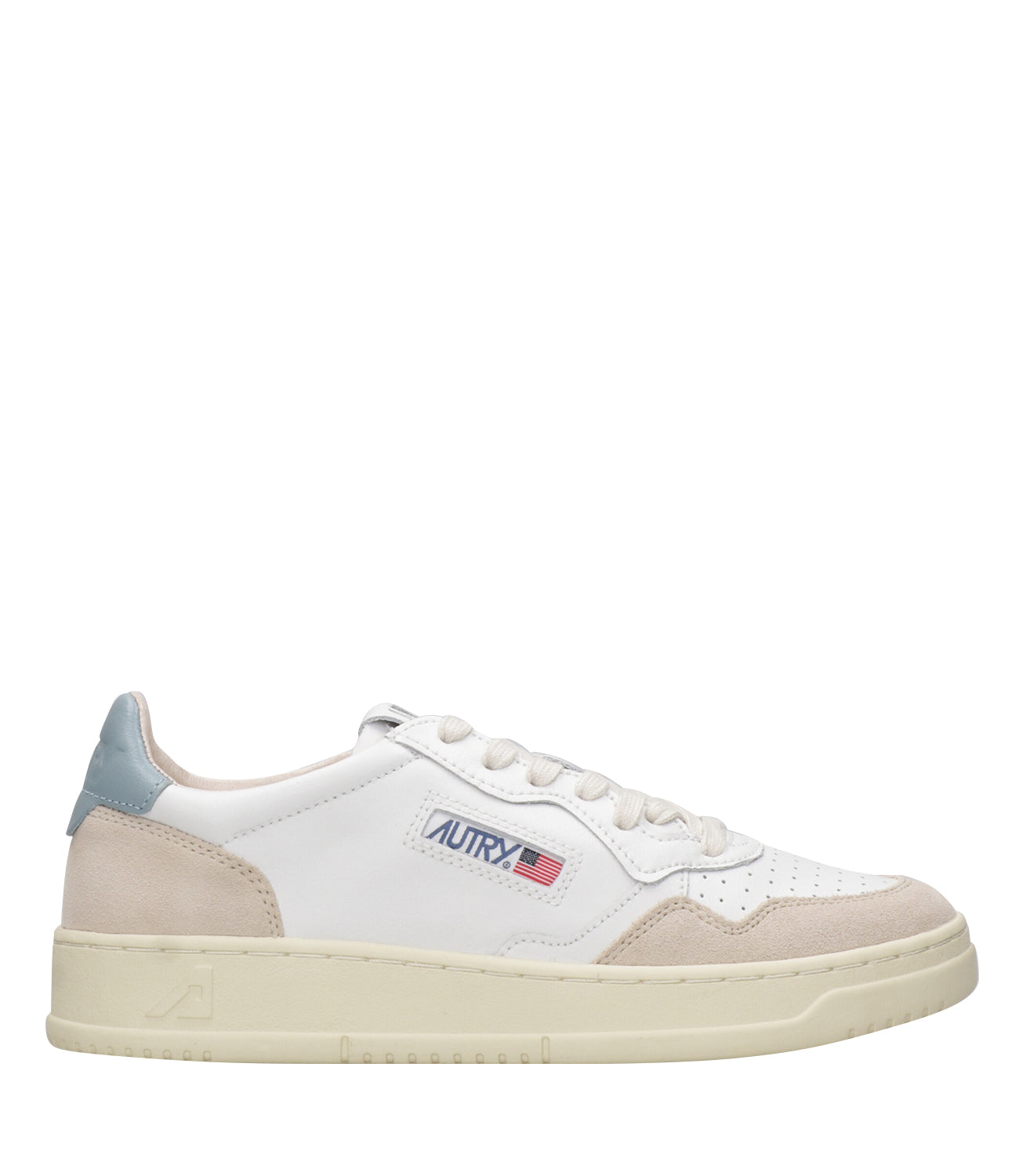 Autry | Sneakers Medalist Low Man Bianco e Celeste metallizzato